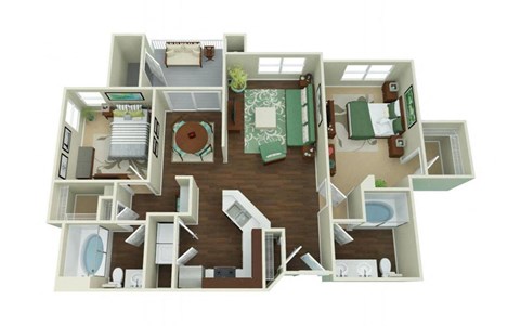 Floor plan for 2 beds, 2 baths, 1056 sqft